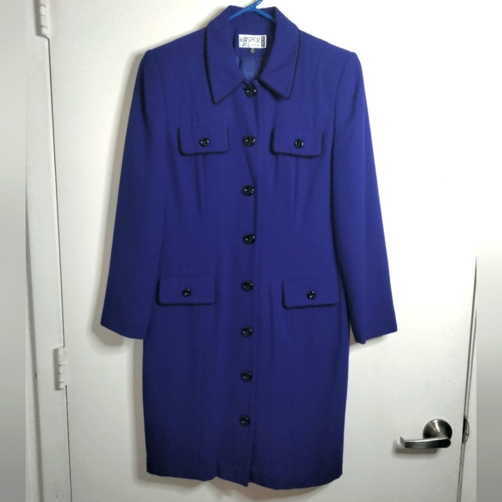 Kasper ASL Petite (Size 8p) Purple Button Down Front Long Line Blazer Dress